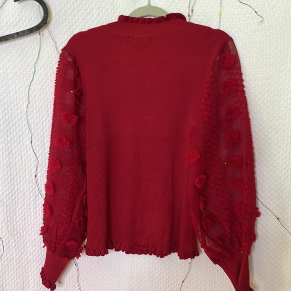 Almost Famous balloon sleeve body con with ruffle trim on neck wrist and waist - Picture 3 of 7